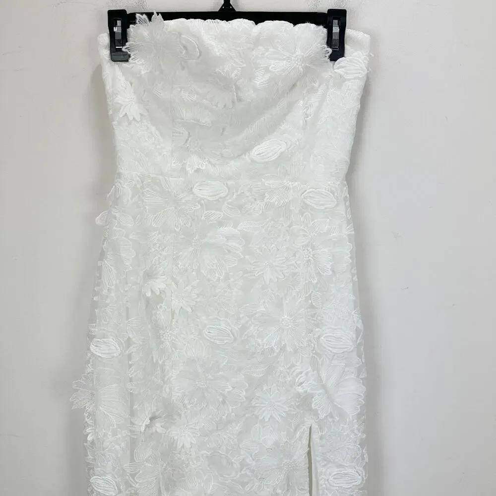 Lulu's White Strapless Midi Dress with Floral Appliqué - Picture 6 of 11